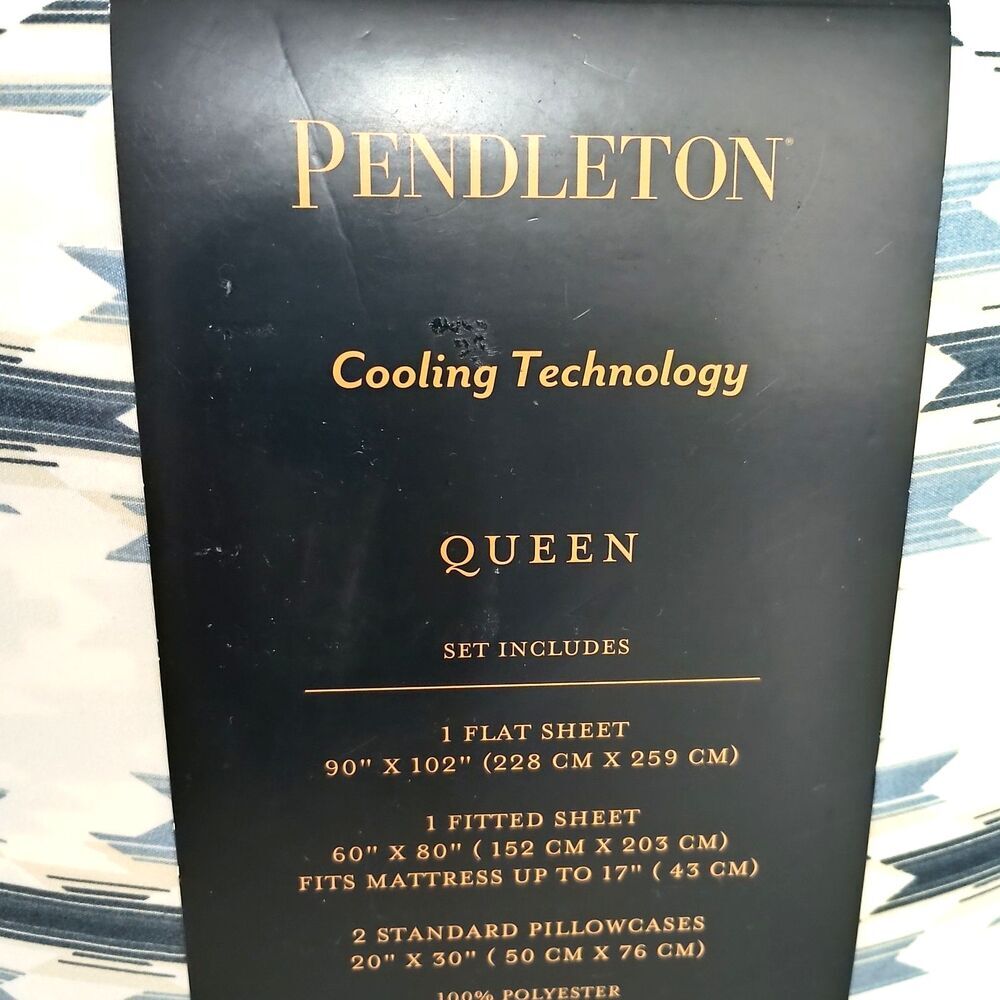 Pendleton Queen Size Sheet Set Cooling Technology Moonlit Mesa Blue Aztec - Picture 5 of 6